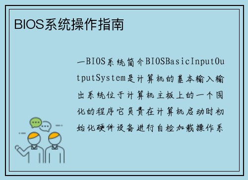 BIOS系统操作指南